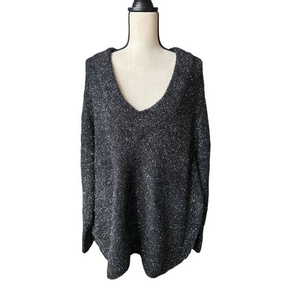 NWT Ava & Viv Black Sweater Silver Glisten V Neck Holiday Soft Size 2X - Picture 3 of 7